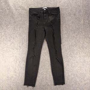 Judy Blue Jeans Juniors 11/30 Black Distressed Skinny Stretch Denim Mid Rise